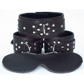 Набор БДСМ-аксессуаров из мягкой кожи черного цвета - БДСМ Арсенал - купить с доставкой в Сургуте