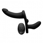 Черный вибрострапон Double Take 10X Double Penetration Vibrating Strap-on Harness - XR Brands - купить с доставкой в Сургуте