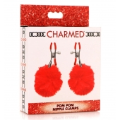 Красные зажимы на соски с помпонами Pom Pom - XR Brands - купить с доставкой в Сургуте