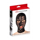 Черная кружевная маска на голову с отверстиями для глаз и рта - Fetish Tentation - купить с доставкой в Сургуте