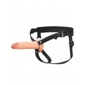 Телесный полый страпон на черных ремнях Hollow Silicone Strap-on - 17,8 см. - Pipedream - купить с доставкой в Сургуте