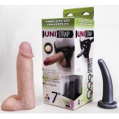 Страпон-унисекс с двумя насадками UNI strap 7  Harness - 19 и 16 см. - LOVETOY (А-Полимер) - купить с доставкой в Сургуте
