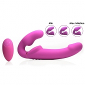 Розовый безремневой страпон с вибрацией и функцией расширения Inflatable Ergo-Fit Strapless Strap-On - XR Brands - купить с доставкой в Сургуте
