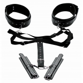 Черная бондажная система Acquire Easy Access Thigh Harness with Wrist Cuffs - XR Brands - купить с доставкой в Сургуте