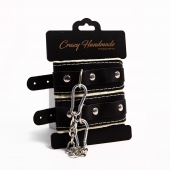 Черные скругленные наручники с мягкой бежевой подкладкой - Crazy Handmade - купить с доставкой в Сургуте