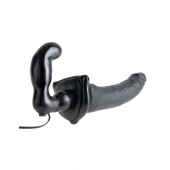 Черный страпон с вагинальной пробкой Deluxe Vibrating Penetrix Strap-On - 19 см. - Pipedream - купить с доставкой в Сургуте