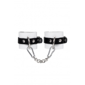 Бело-черные кожаные наручники с одним ремешком с люверсами - Pecado - купить с доставкой в Сургуте