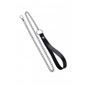 Поводок с ручкой из черной натуральной кожи и карабином для ошейника - Pecado - купить с доставкой в Сургуте