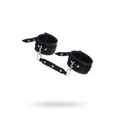 Черные двухслойные кожаные оковы с белой строчкой - Pecado - купить с доставкой в Сургуте