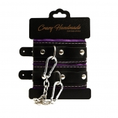 Черно-фиолетовые скругленные наручники с мягкой подкладкой - Crazy Handmade - купить с доставкой в Сургуте