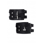 Черные кожаные оковы с двумя перекрёстными ремешками - Pecado - купить с доставкой в Сургуте