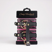 Черные кожаные оковы с розовой строчкой - Crazy Handmade - купить с доставкой в Сургуте