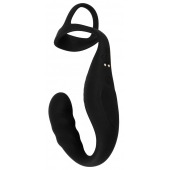 Черное эрекционное кольцо со стимуляцией промежности и анальной пробкой Cock Ring with RC Prostate Plug - Orion - в Сургуте купить с доставкой