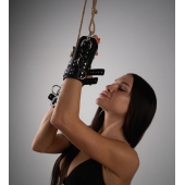 Черные высокие кожаные наручники для подвешивания - Crazy Handmade - купить с доставкой в Сургуте