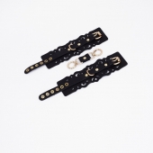 Черные кожаные наручники с узорами и золотистой фурнитурой - Crazy Handmade - купить с доставкой в Сургуте