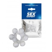 Прозрачное эластичное эрекционное кольцо с 6 шариками - Sex Expert - в Сургуте купить с доставкой