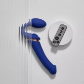 Синий безремневой страпон Multi Orgasm Bendable Strap-On size XL с клиторальной стимуляцией - Strap-on-me - купить с доставкой в Сургуте