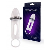 Закрытая насадка на пенис с подхватом мошонки и стимулирующими «ресничками» - Sextaz - в Сургуте купить с доставкой