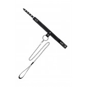 Черный узкий однослойный ошейник с серебристым поводком-цепочкой - Pecado - купить с доставкой в Сургуте