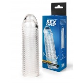 Прозрачная закрытая насадка на пенис с ребрышками - 16 см. - Sex Expert - в Сургуте купить с доставкой