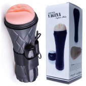 Телесный мастурбатор-вагина в черной колбе с вибрацией - Boys of Toys - в Сургуте купить с доставкой