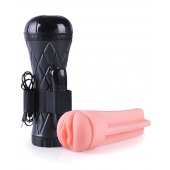 Телесный мастурбатор-вагина в черной колбе с вибрацией - Boys of Toys - в Сургуте купить с доставкой
