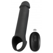 Черная вибронасадка для пениса с хомутом для мошонки и пультом ДУ Remote Controlled Penis Extension - Orion - в Сургуте купить с доставкой