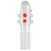 Гелевая прозрачная насадка с шариками и шипами - 14 см. - Toyfa Basic - в Сургуте купить с доставкой