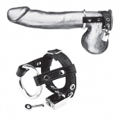 Утяжка на пенис на замочке Duo Cock And Ball Lock - BlueLine - купить с доставкой в Сургуте