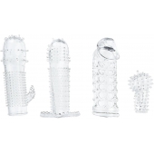 Набор из 4 насадок на член Pleasured Penis Enhancement Sleeve 4 Pack - XR Brands - в Сургуте купить с доставкой