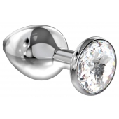 Большая серебристая анальная пробка Diamond Clear Sparkle Large с прозрачным кристаллом - 8 см. - Lola Games - купить с доставкой в Сургуте