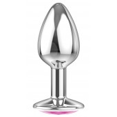 Малая серебристая анальная пробка Diamond Pink Sparkle Small с розовым кристаллом - 7 см. - Lola Games - купить с доставкой в Сургуте
