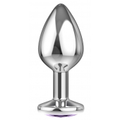 Большая серебристая анальная пробка Diamond Purple Sparkle Large с фиолетовым кристаллом - 8 см. - Lola Games - купить с доставкой в Сургуте