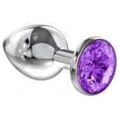 Большая серебристая анальная пробка Diamond Purple Sparkle Large с фиолетовым кристаллом - 8 см. - Lola Games - купить с доставкой в Сургуте