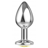 Большая серебристая анальная пробка Diamond Yellow Sparkle Large с жёлтым кристаллом - 8 см. - Lola Games - купить с доставкой в Сургуте