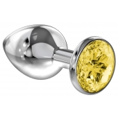 Большая серебристая анальная пробка Diamond Yellow Sparkle Large с жёлтым кристаллом - 8 см. - Lola Games - купить с доставкой в Сургуте