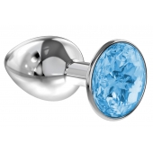 Малая серебристая анальная пробка Diamond Light blue Sparkle Small с голубым кристаллом - 7 см. - Lola Games - купить с доставкой в Сургуте