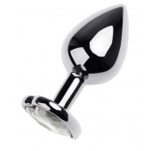 Серебристая анальная пробка с прозрачным кристаллом-сердцем - 8 см. - ToyFa - купить с доставкой в Сургуте