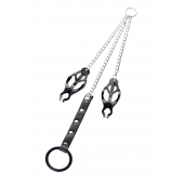 Черно-серебристые зажимы для сосков с кольцом для пениса TOYFA Metal - ToyFa - купить с доставкой в Сургуте