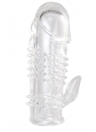 Прозрачная гелевая насадка с шипами и клиторальным отростком - 13 см. - Toyfa Basic - в Сургуте купить с доставкой