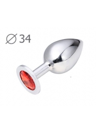 Коническая серебристая анальная втулка с красным кристаллом - 8,2 см. - Anal Jewelry Plug - купить с доставкой в Сургуте