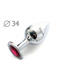 Коническая серебристая анальная втулка с малиновым кристаллом - 8,2 см. - Anal Jewelry Plug - купить с доставкой в Сургуте