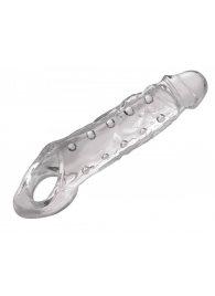 Прозразная закрытая насадка на пенис с поддержкой мошонки Clearly Ample Penis Enhancer - 22 см. - XR Brands - в Сургуте купить с доставкой