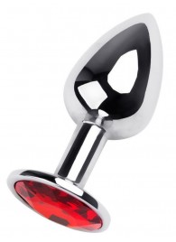 Маленькая коническая серебристая анальная пробка с красным кристаллом - 7 см. - ToyFa - купить с доставкой в Сургуте