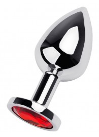 Серебристая коническая анальная пробка с красным кристаллом - 8 см. - ToyFa - купить с доставкой в Сургуте