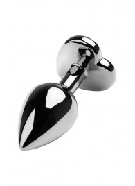 Серебристая коническая анальная пробка с красным кристаллом-сердечком - 7 см. - ToyFa - купить с доставкой в Сургуте