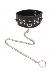 Черный ошейник с шипами и металлическим поводком-цепочкой - Notabu - купить с доставкой в Сургуте