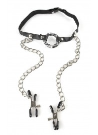 Кляп, соединенный цепочкой с клипсами для сосков - Pipedream - купить с доставкой в Сургуте