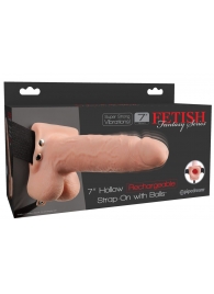 Телесный перезаряжаемый вибрострапон 7  Hollow Rechargeable Strap-on with Balls - 20,3 см. - Pipedream - купить с доставкой в Сургуте