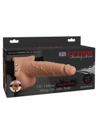Телесный полый страпон с имитацией эякуляции 7.5  Hollow Squirting Strap-On with Balls Flesh - 21,6 см. - Pipedream - купить с доставкой в Сургуте
